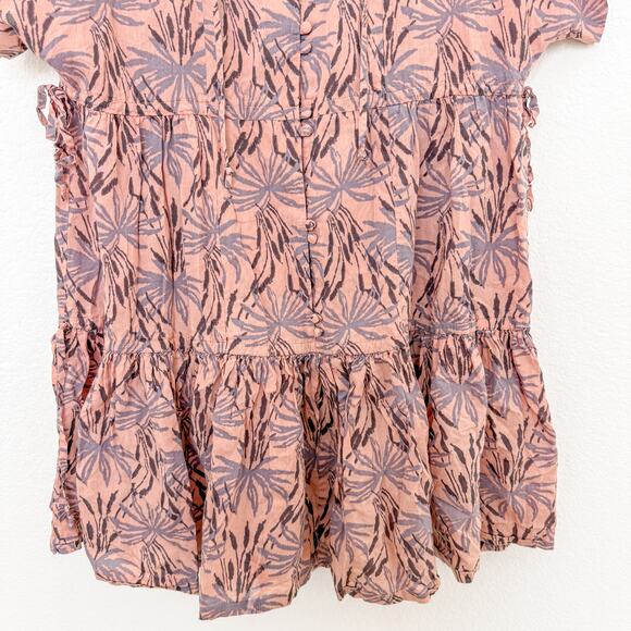 Madewell Button-Front Tiered Dress in Oasis Palms Pink Size Medium - Picture 6 of 9